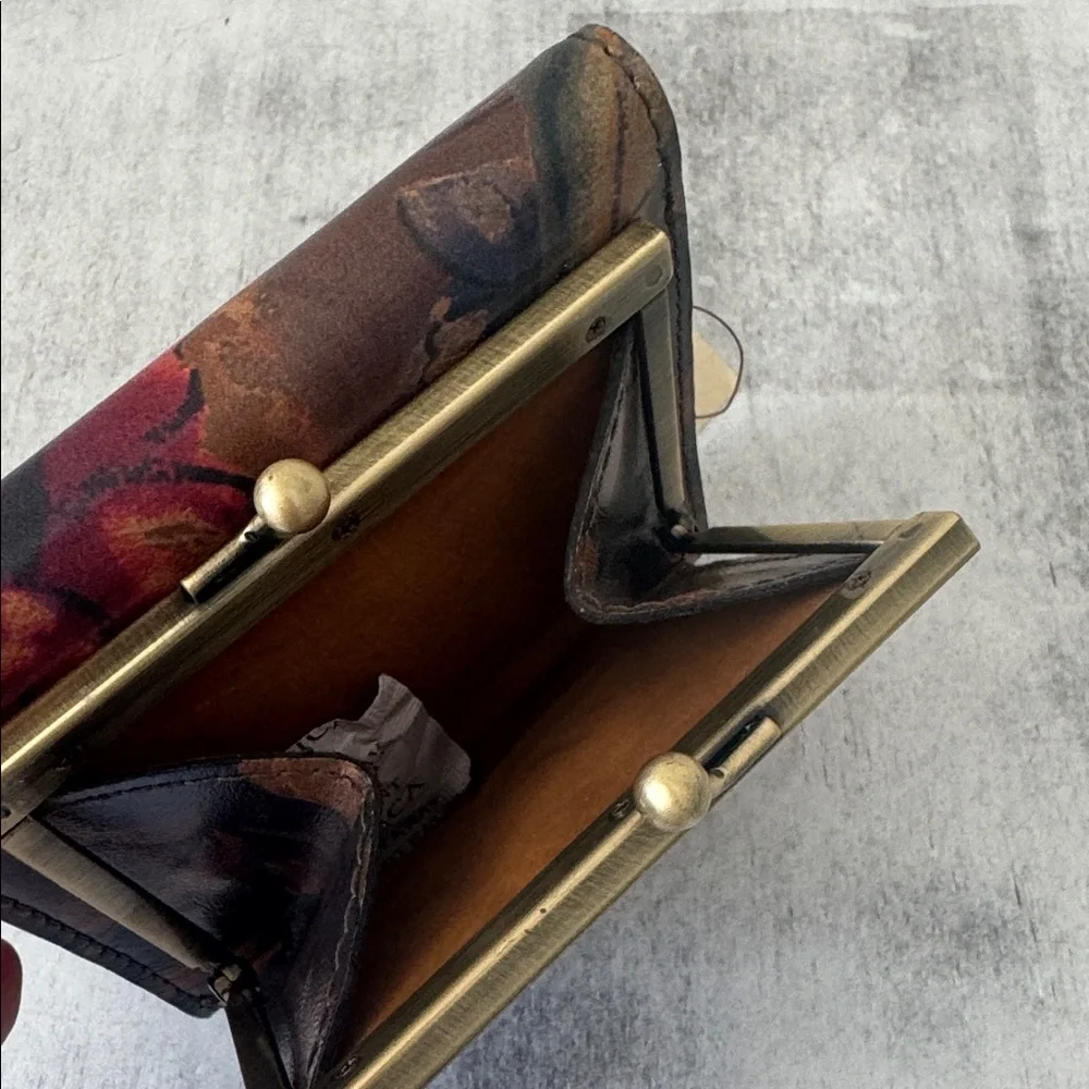 PATRICIA NASH Reiti Bi-Fold Leather RFID Wallet Floral Sienna Sunset Red Brown